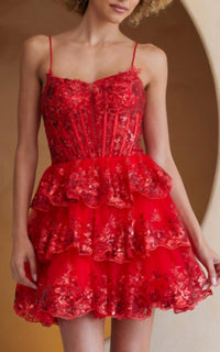 Amelia Couture - Lace Sequin Sleeveless Short Dress