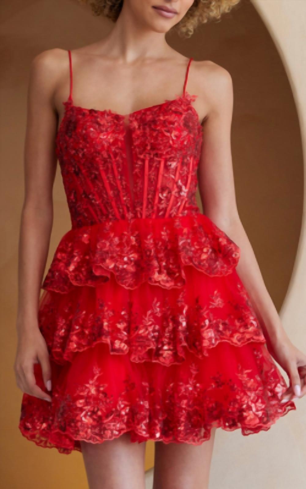 Amelia Couture - Lace Sequin Sleeveless Short Dress