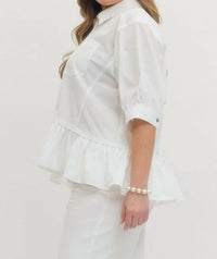 Entro - Chic Ruffle Hem Button-Up Blouse - Plus