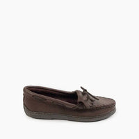 MINNETONKA Women's Moosehide Kilty Loafers in chocolate - women's flats - detail view