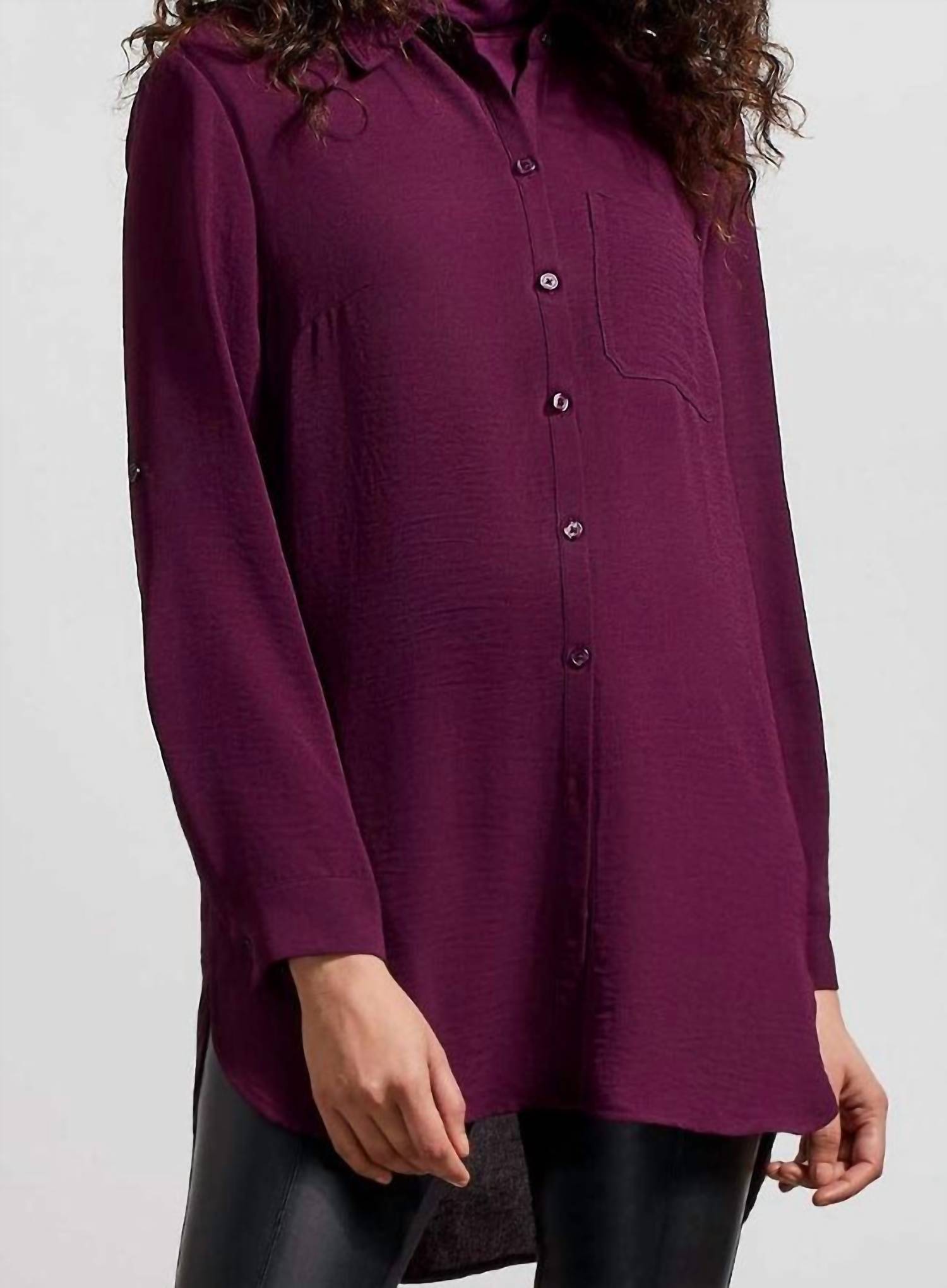 Tribal - Pebbled Crepe Roll Sleeve Tunic