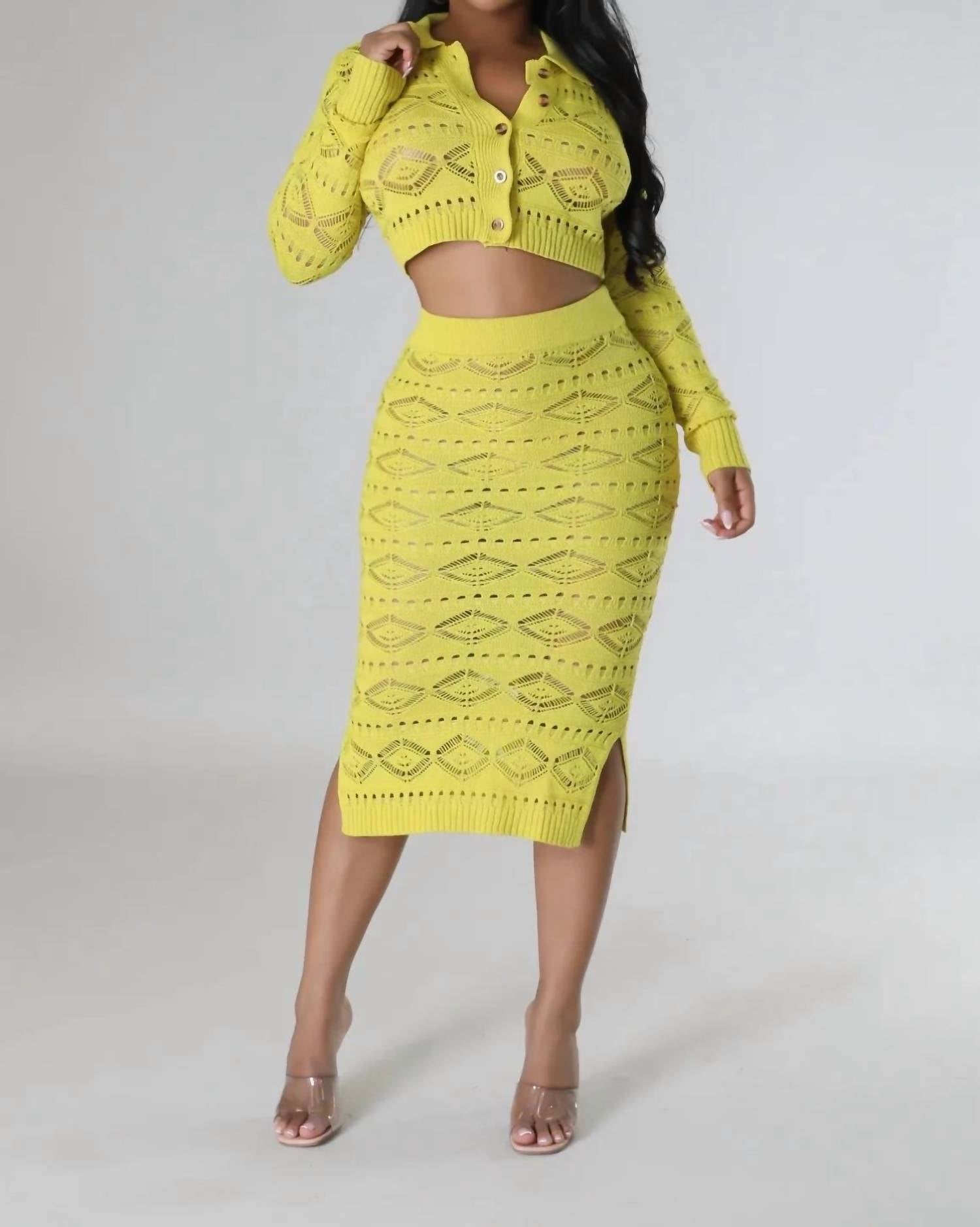 Good Time Usa - Fab - Matching Knit Button Down Top Midi Skirt Set