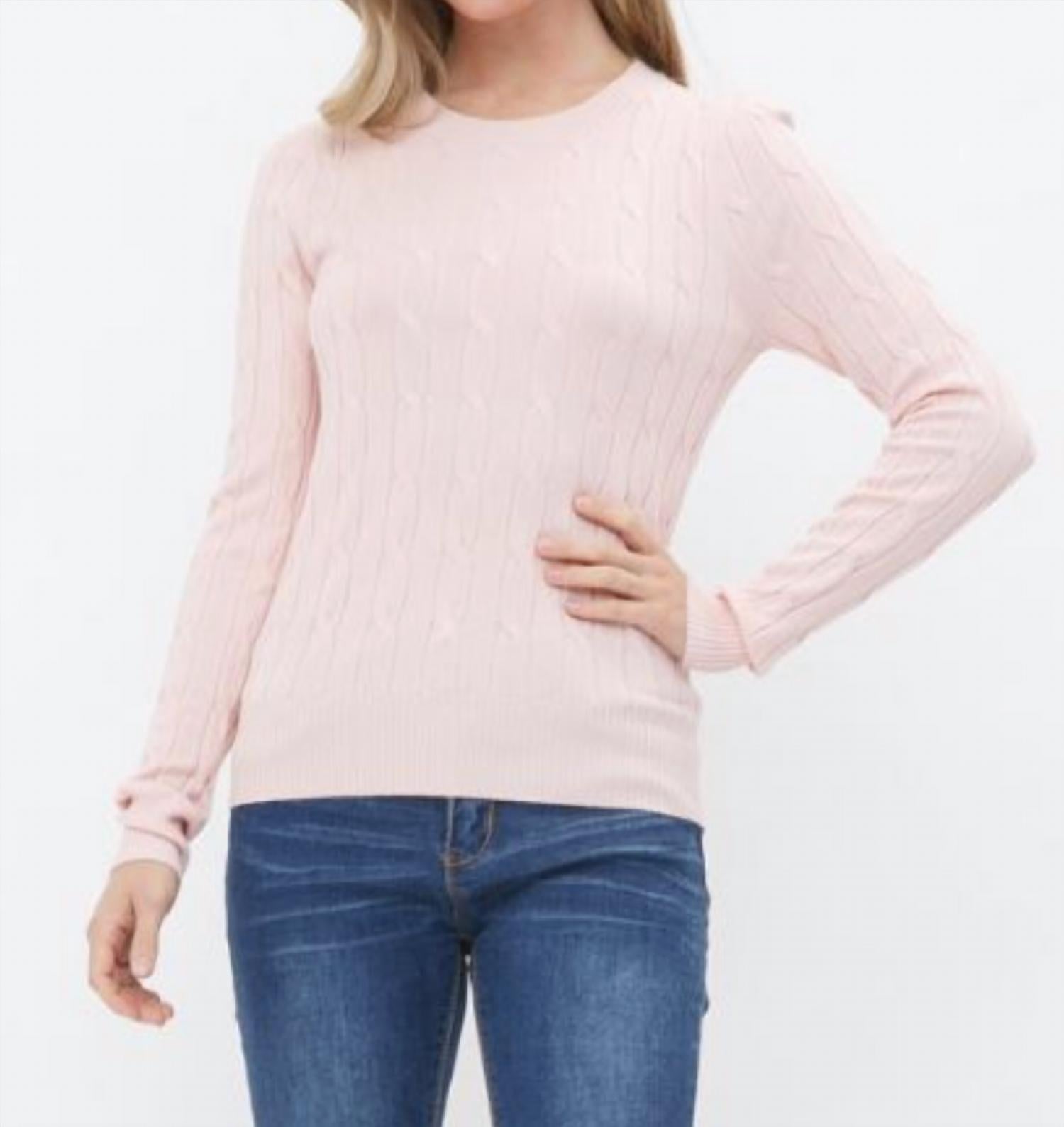 Newself Collection - Women's Long Sleeve Cable Knit Round Neck Pull Over Sweater