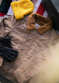 Iron & Resin Men's 1st Gen Waxed Nautilus Jacket in field tan - men's jacket - detail view