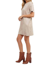 Bluivy - Elle Rhinestone Embellished Suede Shift Mini Dress