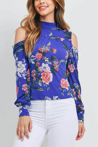 Chocolate Usa - Women's Cold Shoulder Floral Tie Back Blouse