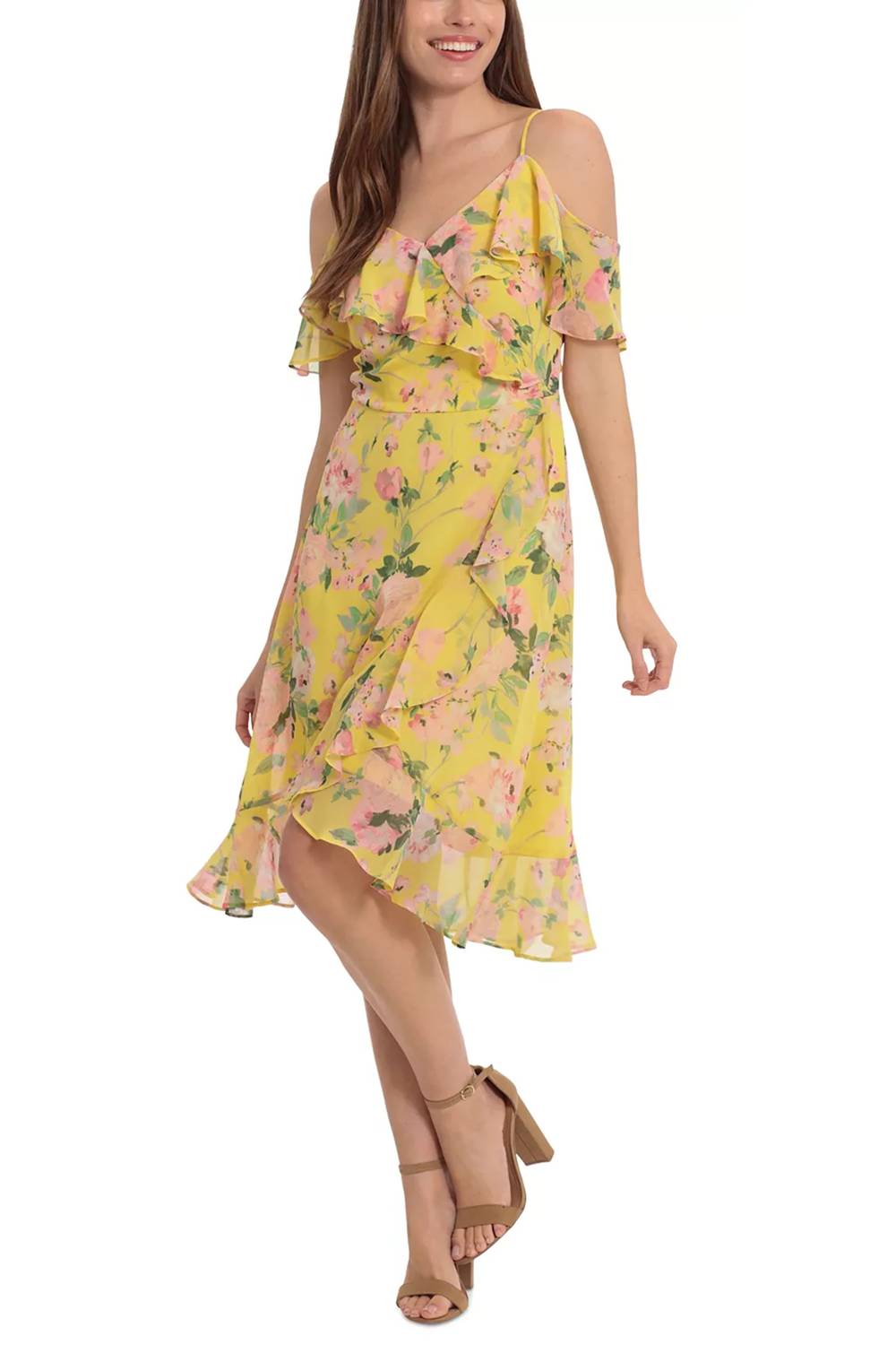 London Times - Floral Flutter Off-the-Shoulder Dress
