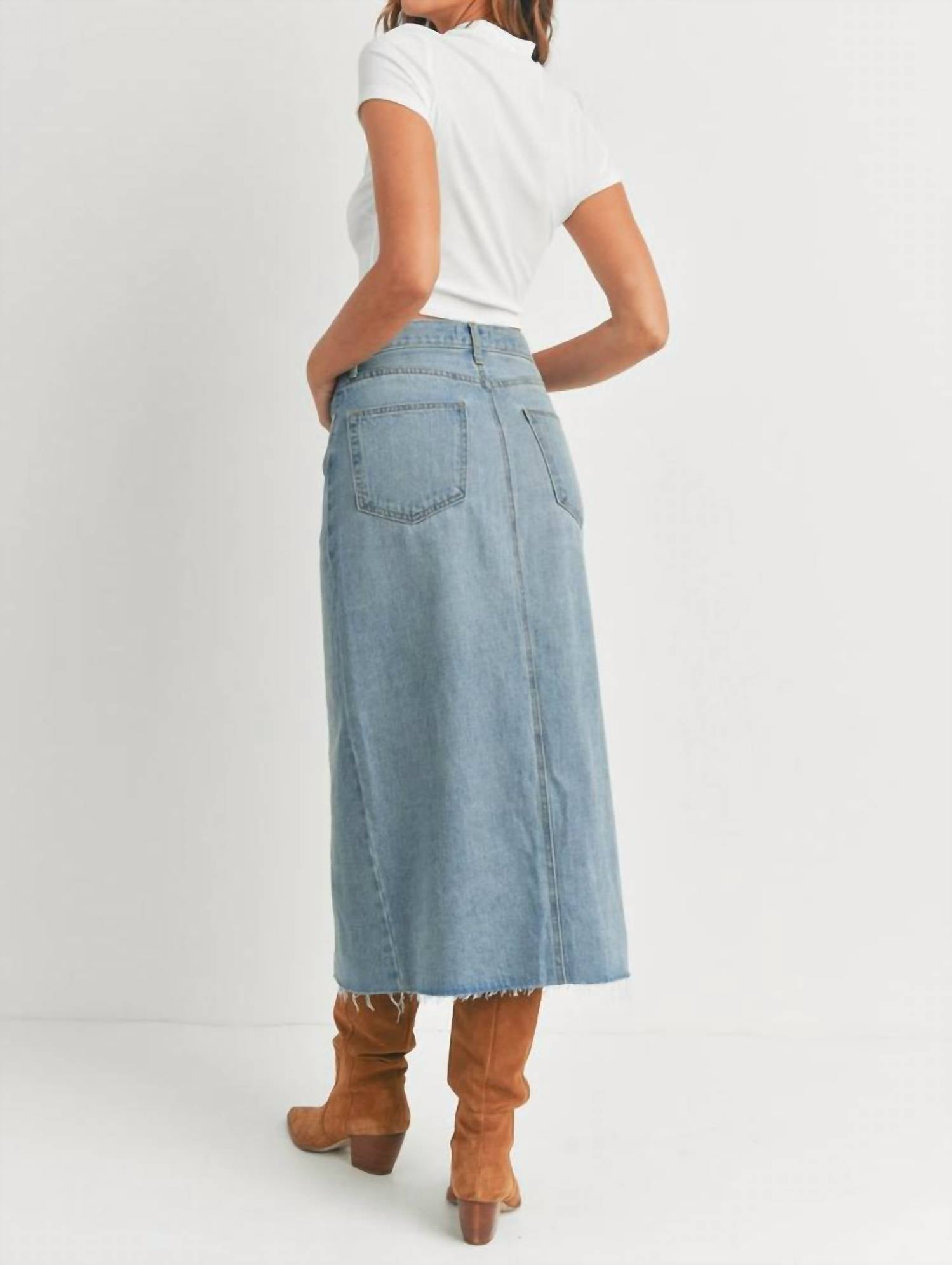 JUST BLACK DENIM Open Slit Skirt in denim - women's skirt - alternate view
