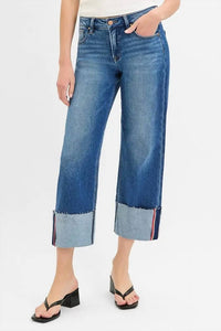 Risen - Tummy Control Mid Rise Crop Wide Cuffed Jeans