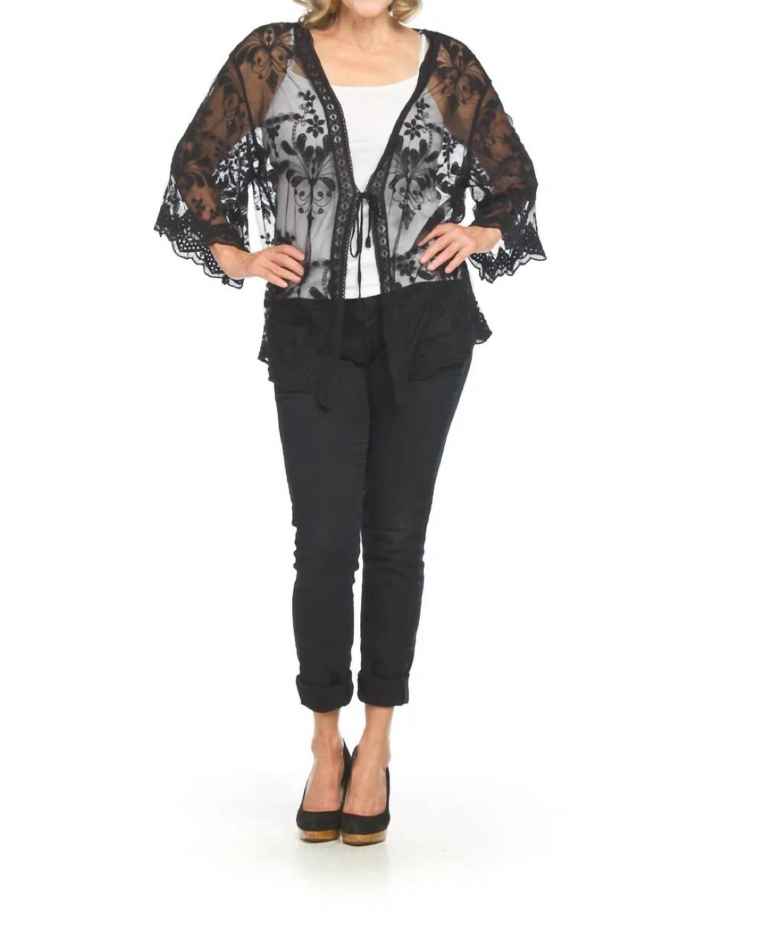 Papillon - Floral Embroidered Cover Up With Tie
