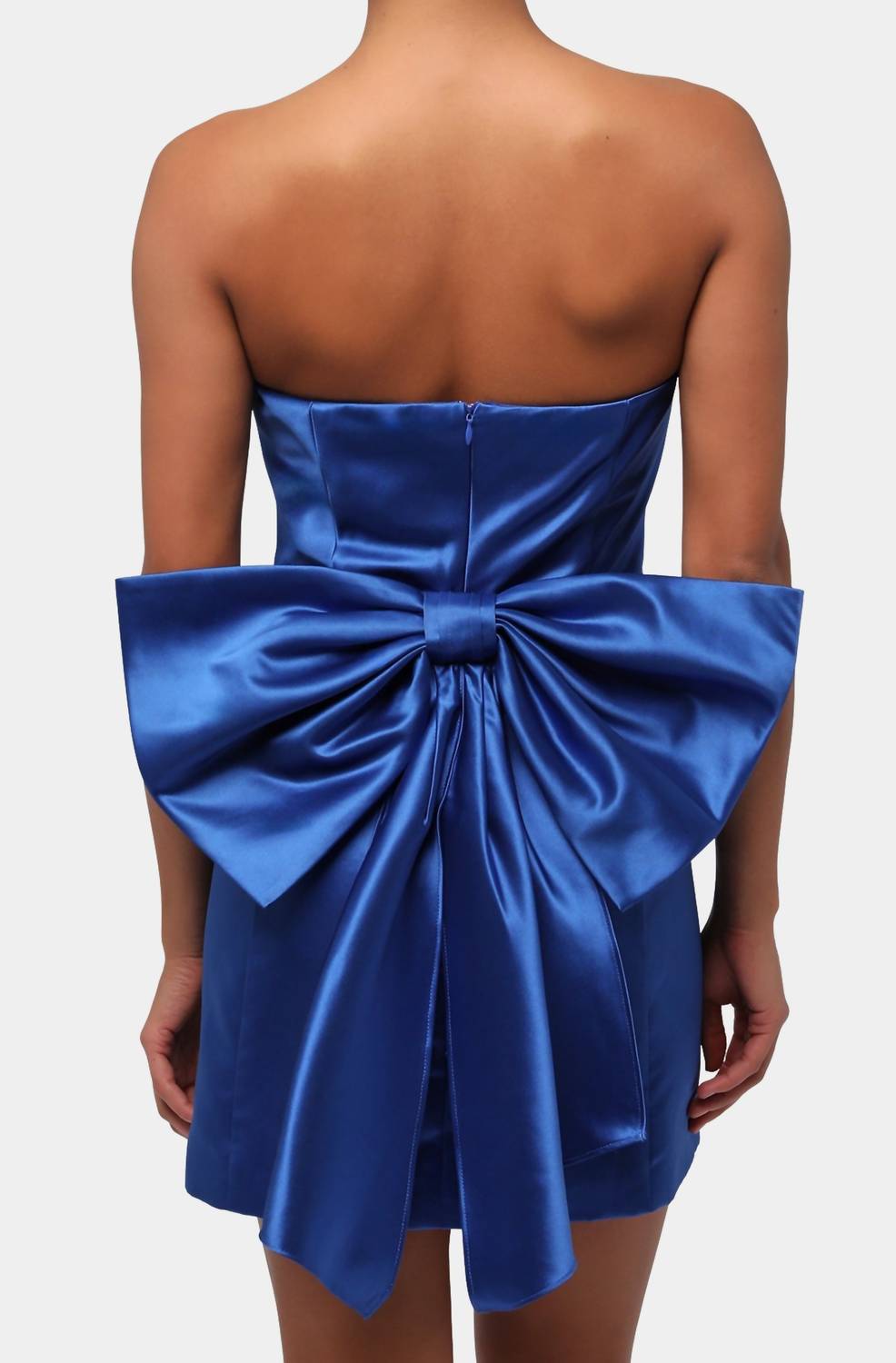 Lulu Melody Bow Back Taffeta Mini Dress in royal blue - women's dress - detail view