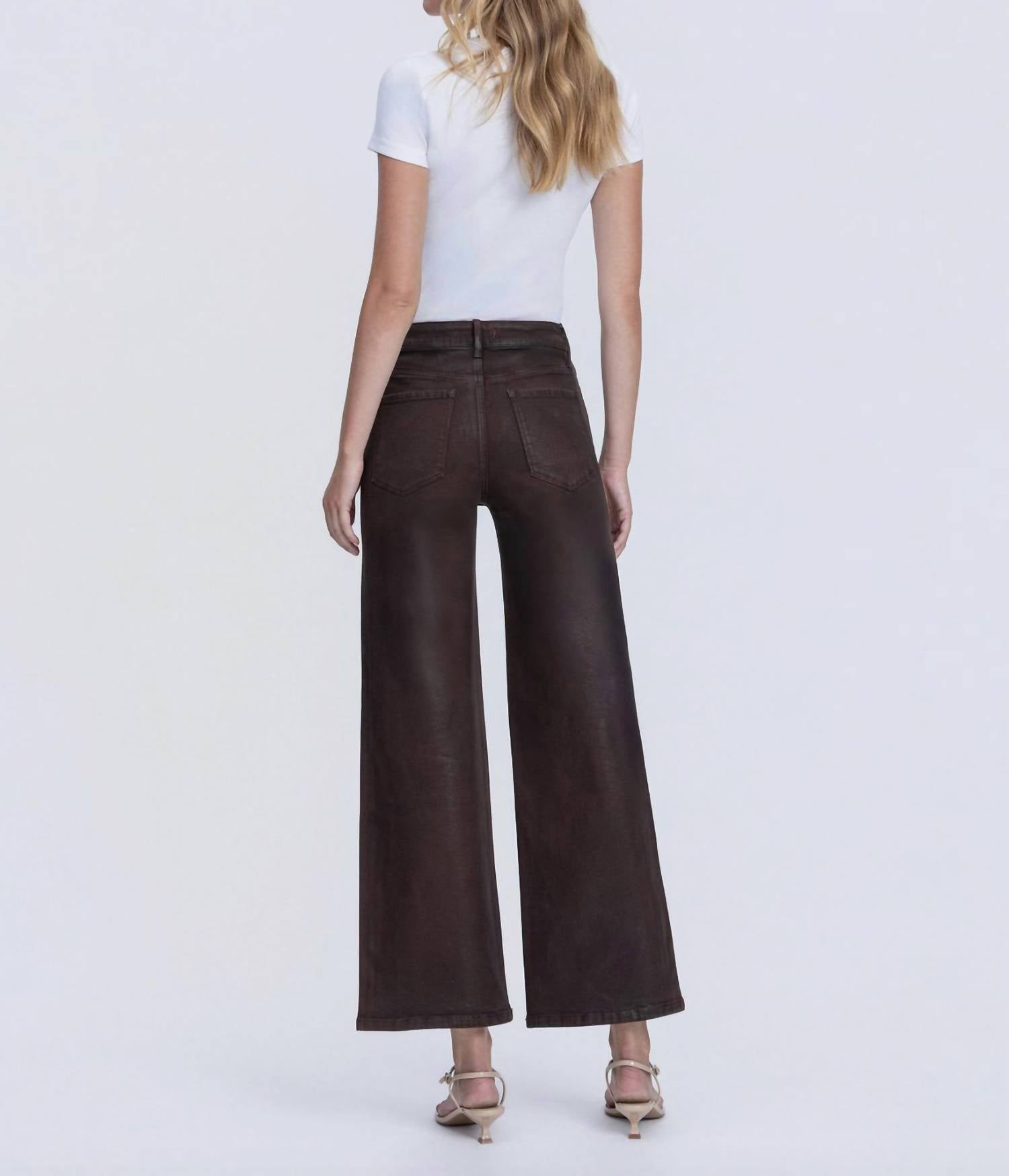 FLYING MONKEY High Rise Coated Wide Leg Jeans in chicory coffee - women's jeans - alternate view