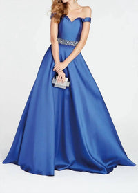 ALYCE PARIS Secret Off The Shoulder Prom Gown in sapphire - women's dress