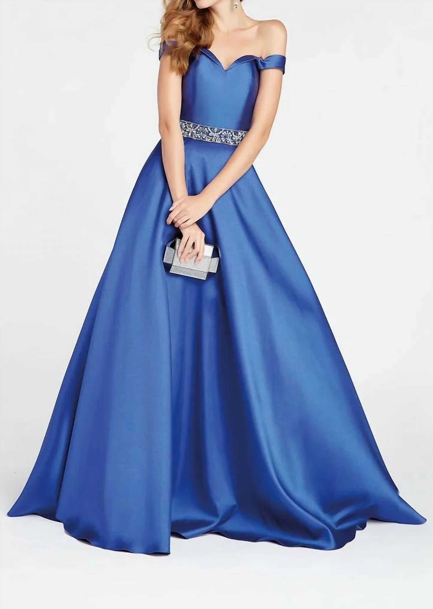 ALYCE PARIS Secret Off The Shoulder Prom Gown in sapphire - women's dress