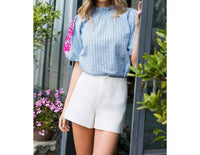 Thml - Embroidered Puff Sleeve Striped Top