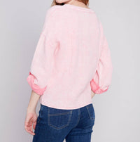 CHARLIE B Camden Bubble Cotton Top in flamingo - women's blouse - alternate view