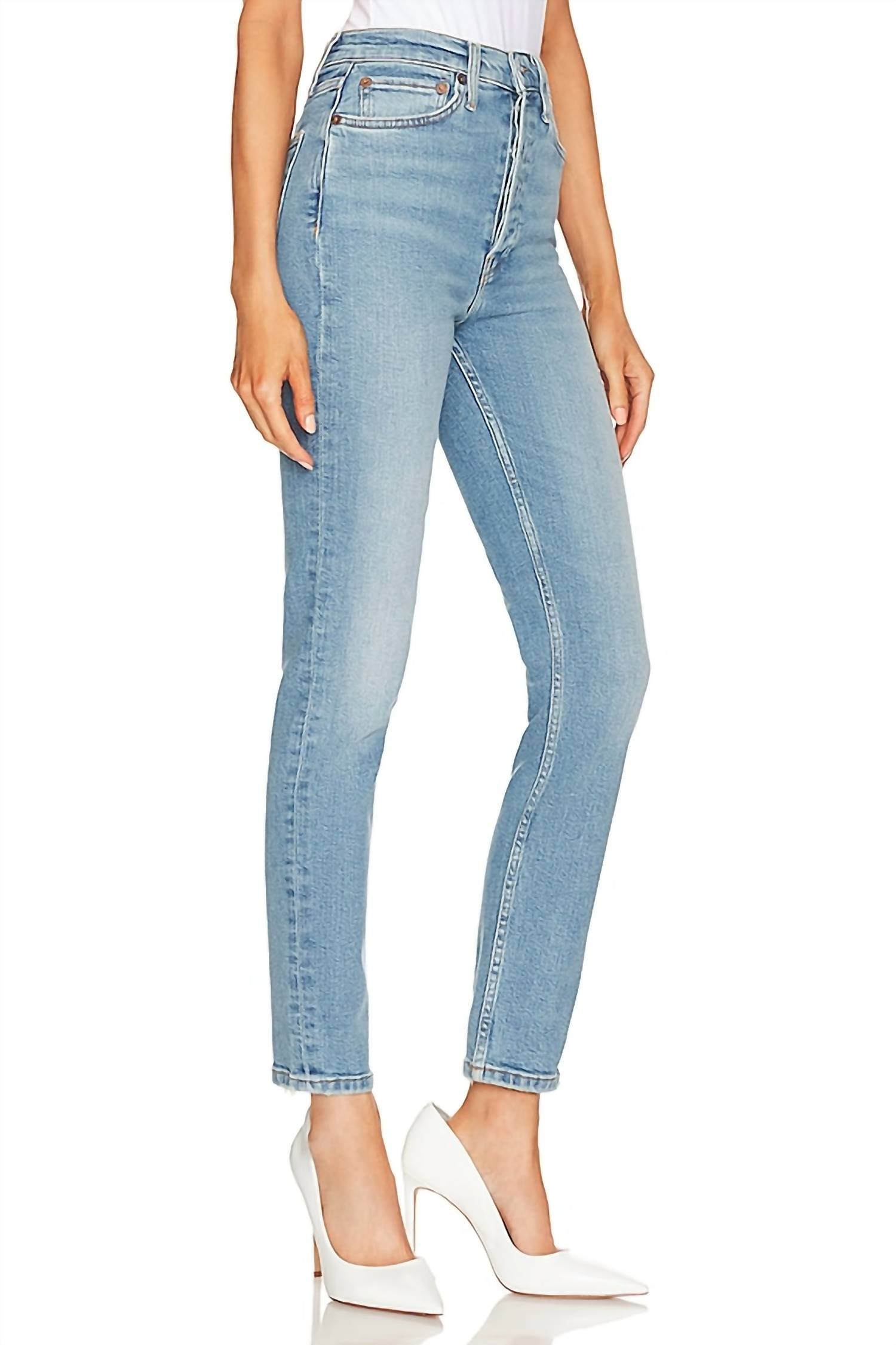 RE/DONE 90's Ultra High Rise Skinny Jean in dawn - women's jeans - detail view