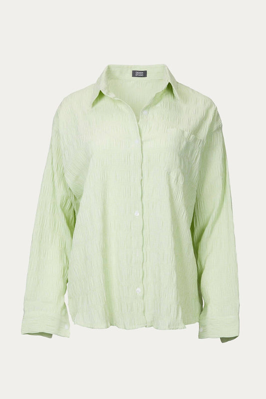 SHIRRED CRINKLED BUTTON-UP SHIRT