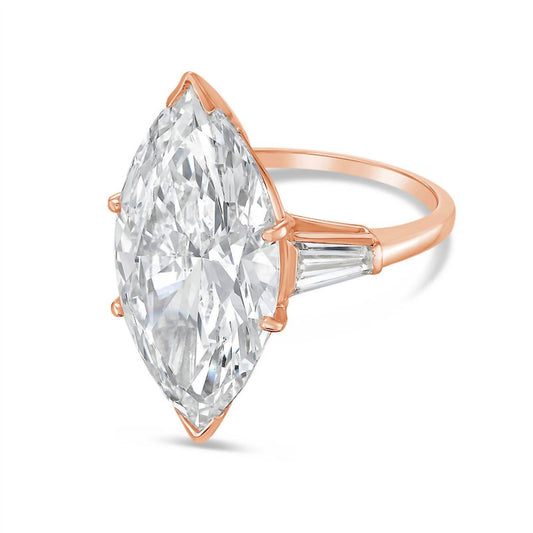 Diana M Jewels - 15.00 Ct Marquise Lab-grown Diamond Ring With 1.00 Ct Baguette Accents
