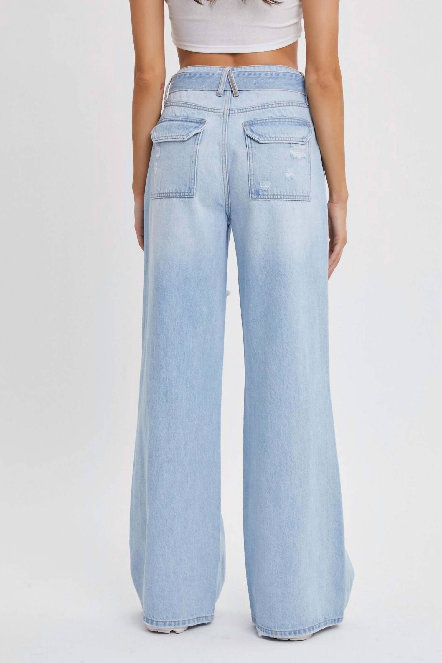Cello - Jenna High Rise Wide Leg Belted Jeans