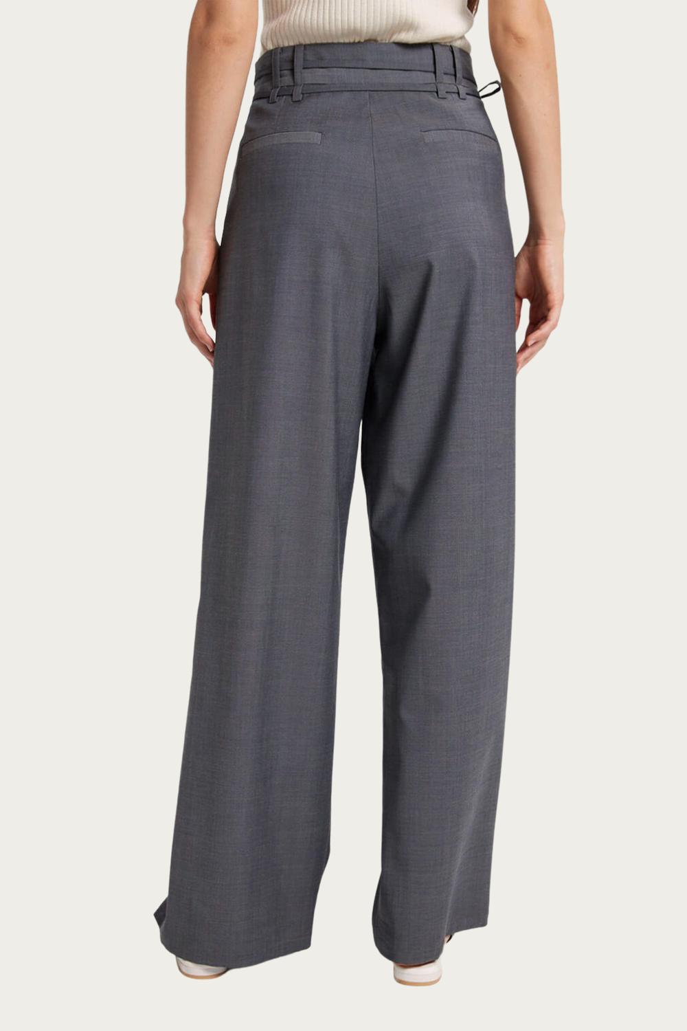 WIDE-LEG BELTED WOOL-BLEND TROUSERS