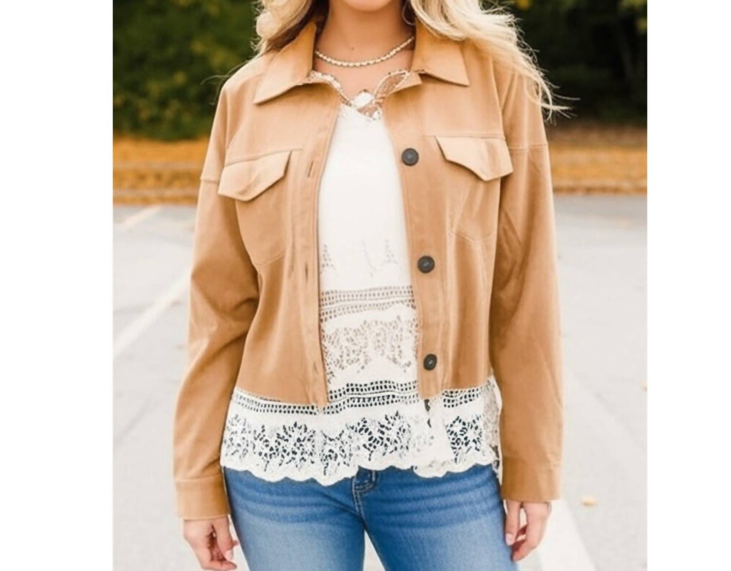 Sugarfox - Faux Suede Cropped Light Jacket