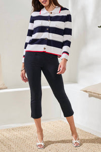 Tribal - Double Knit Button-front Stripe Cardigan