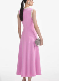 Self-Portrait - Pink Crepe Pearl Trim Dress
