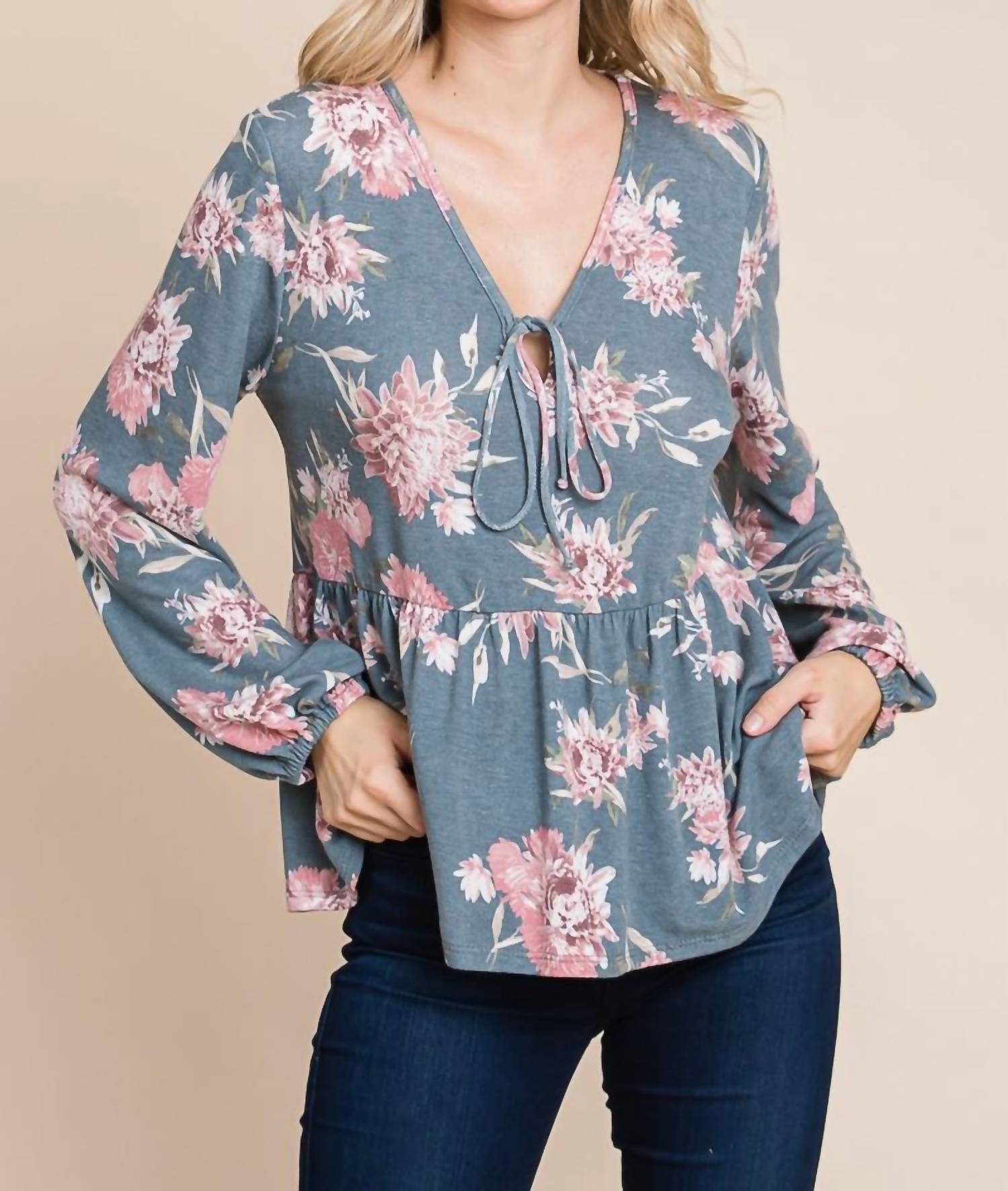 Emerald Collection - Floral Babydoll Top - Plus