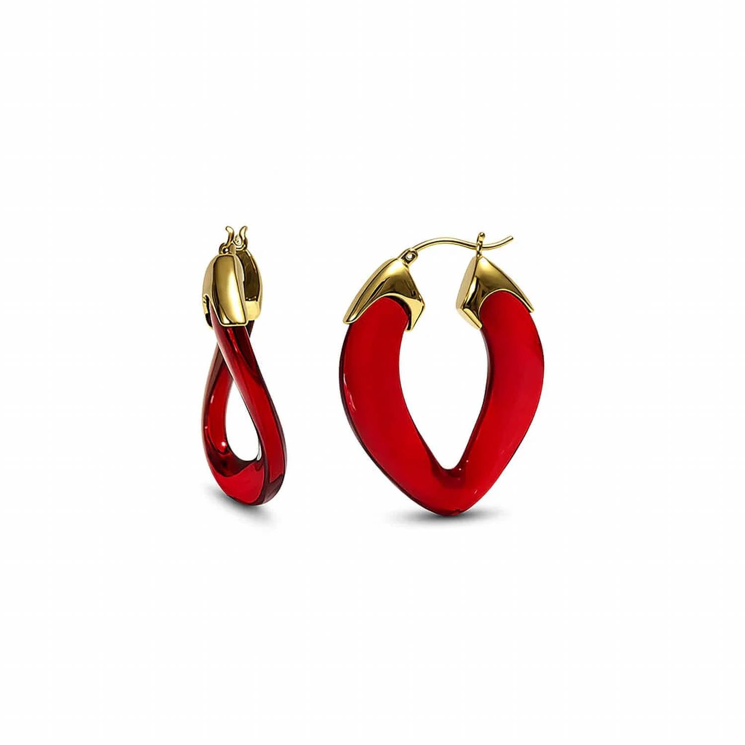 Gold & Honey - Women's Curb Link Lucite Birthstone Hoop Earrings