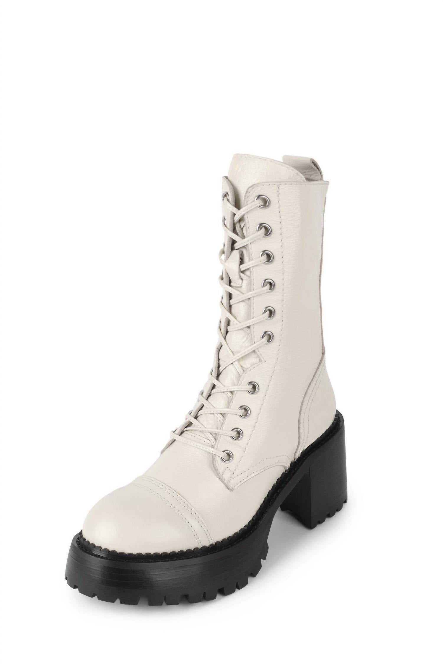 Jeffrey Campbell - Women's Locust Leather Lace Up Chunky Moto Combat Boots