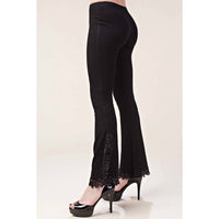 Vocal Apparel - Knit Bell Bottom Pants With Crochet Lace Stone Detail