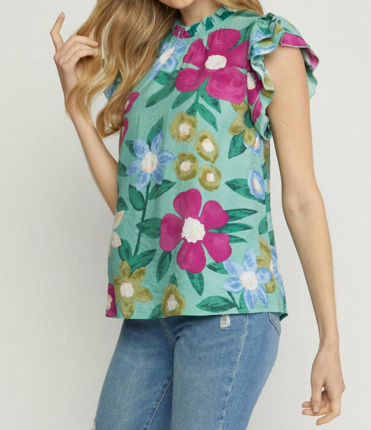 Entro - Floral Ruffle Sleeve Top