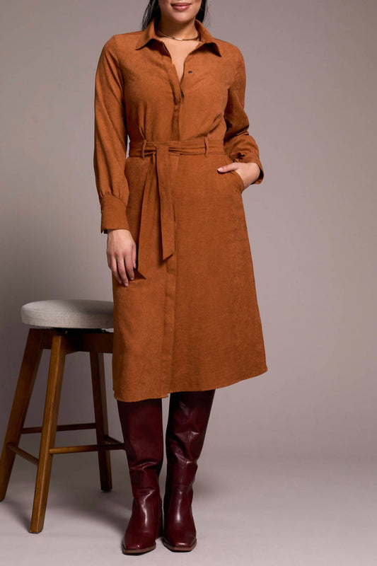 Tribal - Faux Suede Dress With Long Sleeves And Belted Waist