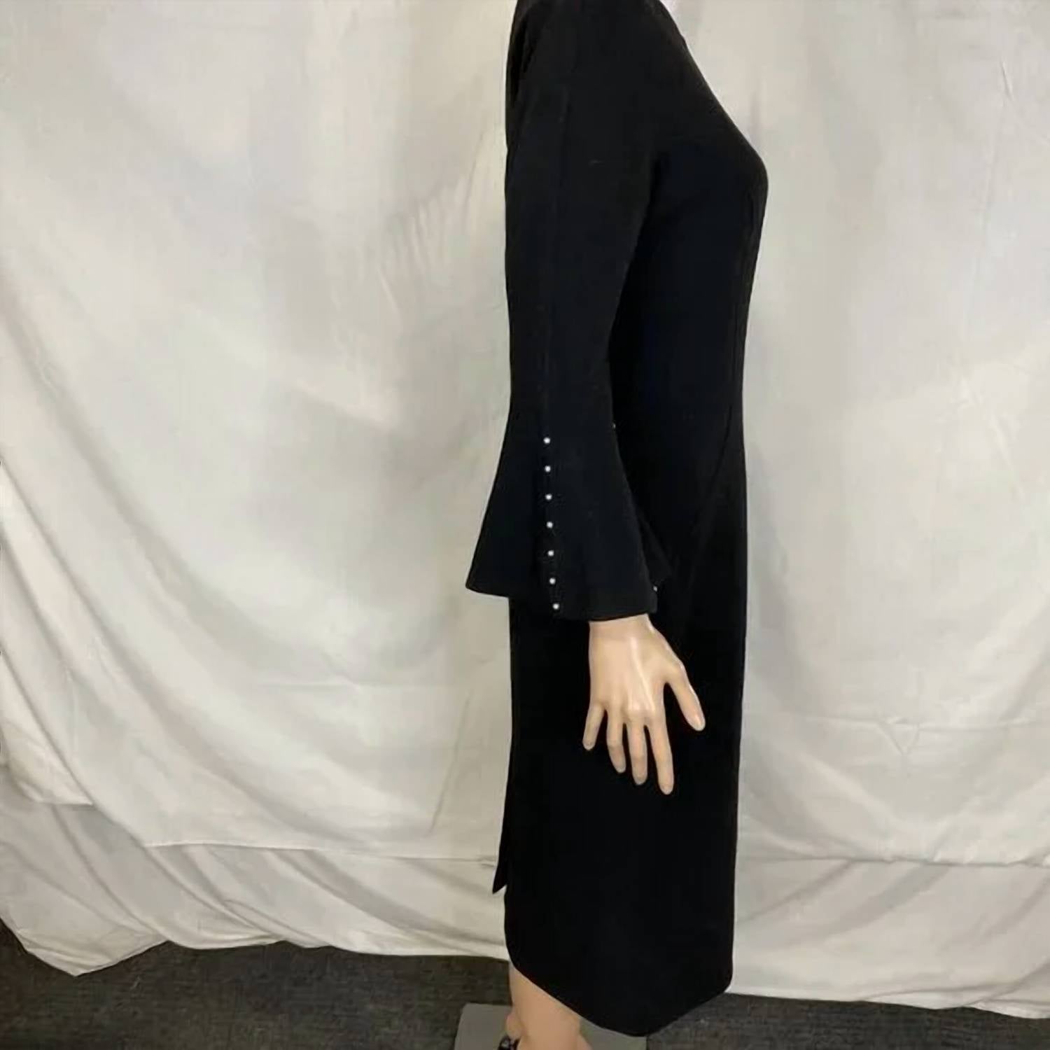 Lela Rose Women’s Bell Sleeve Wool Crepe Midi Dress in black - women's dress - detail view