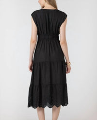 Dex Eyelet Tie Waist Midi Dress in black - women's dress - detail view