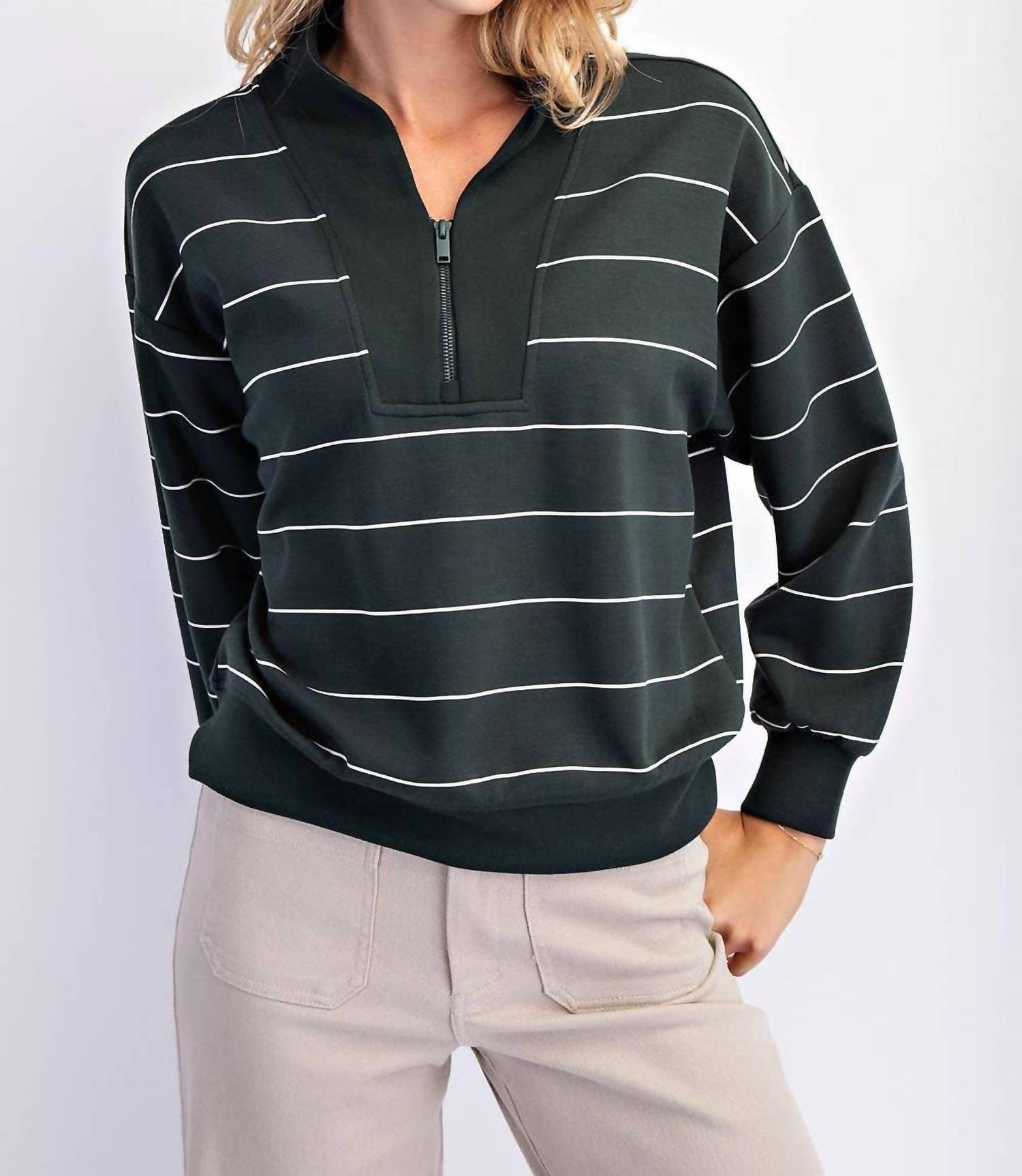 Rae Mode - Scuba Stripe V-neck Jacket - Plus