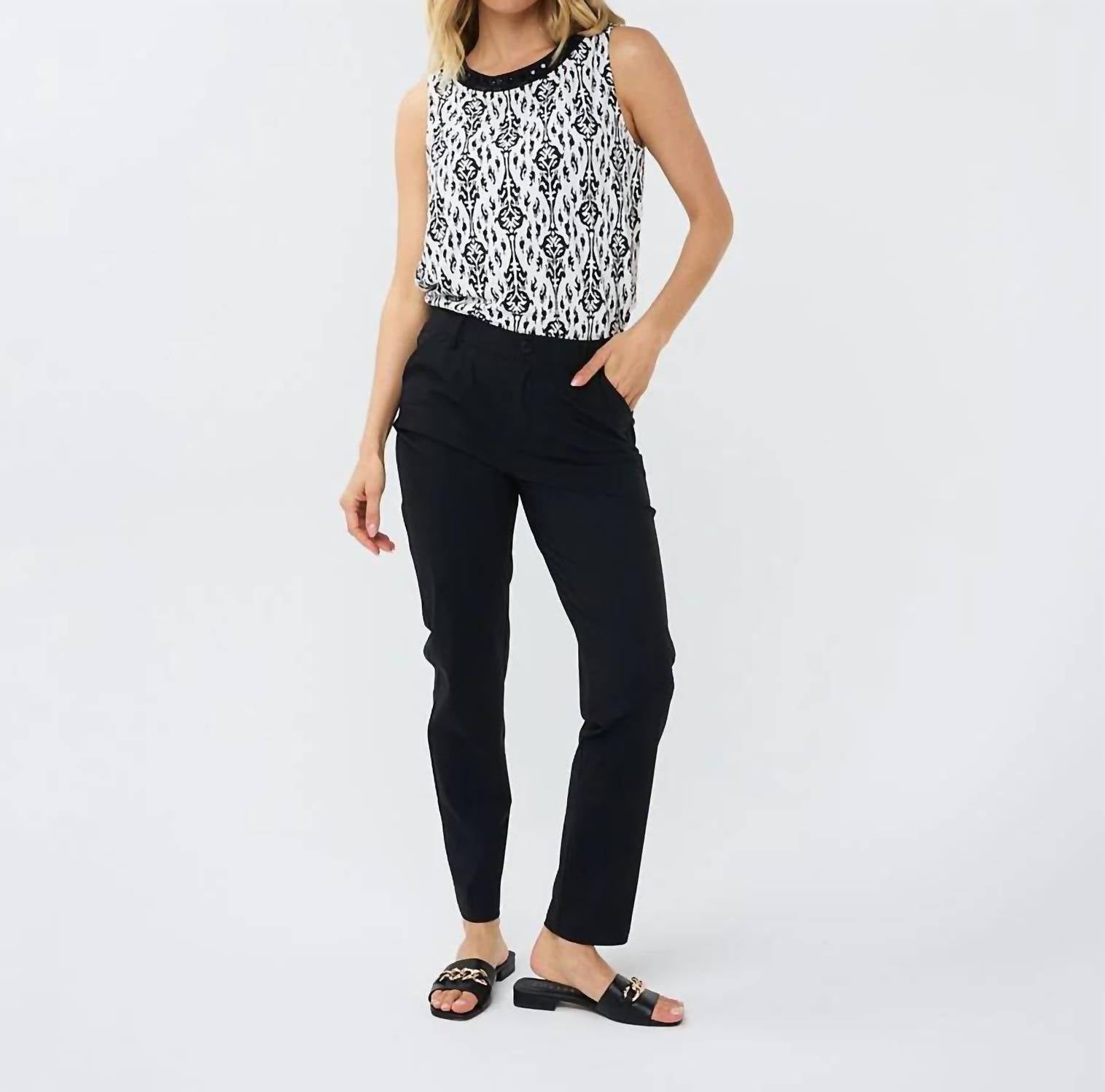 Esqualo - Saga Sleeveless Ikat Print Two Tone Top