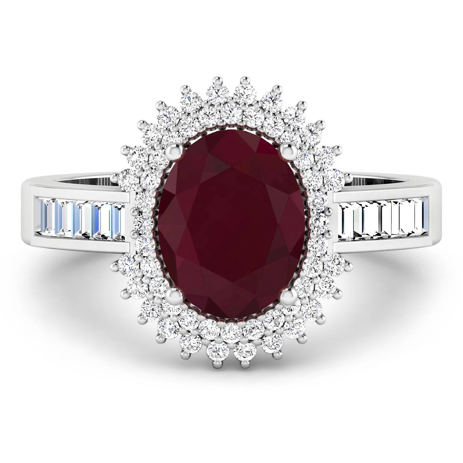 Diana M Jewels Women's Oval Natural Ruby Fashion Ring (2.82 Ct) - Signature in 14k white gold - women's jewelry