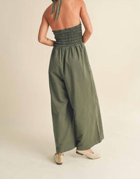 Miou Muse - Smocked Halter Jumpsuit