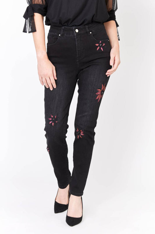 Frank Lyman - Embroidered Flower Jeans