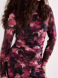 Apricot - Paintbrush Floral Mesh Dress