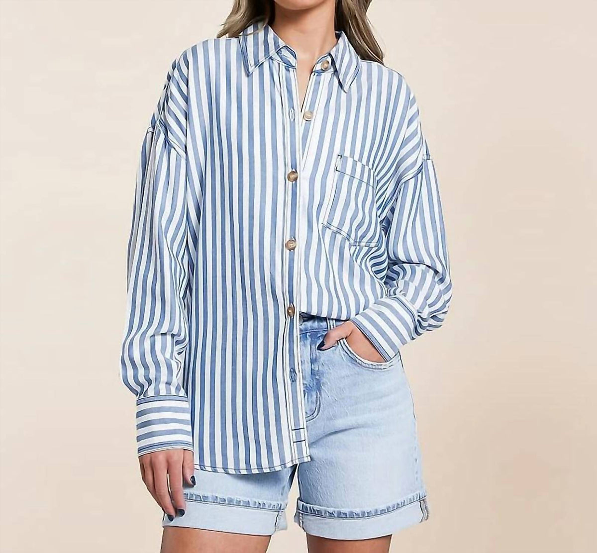 Blu Pepper - Stripe Button Top