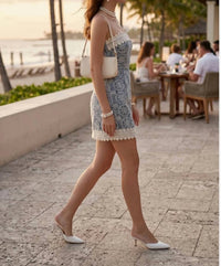 Baby Pink - Women's Eva Embroidered Denim Lace Strapless Mini Dress