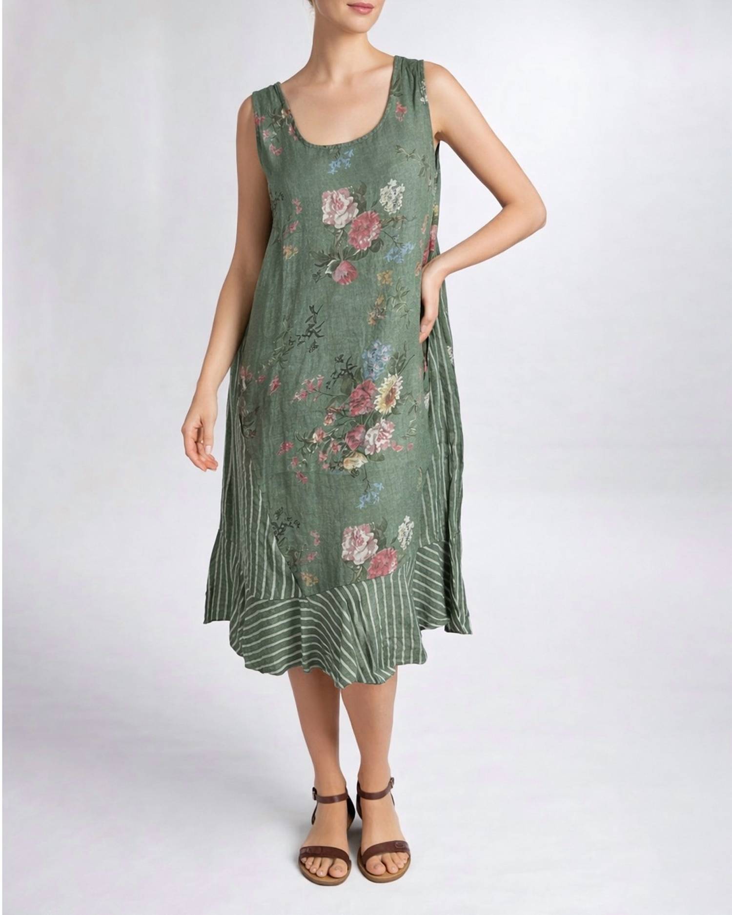 Tempo Paris - Sleeveless Floral Stripe Dress