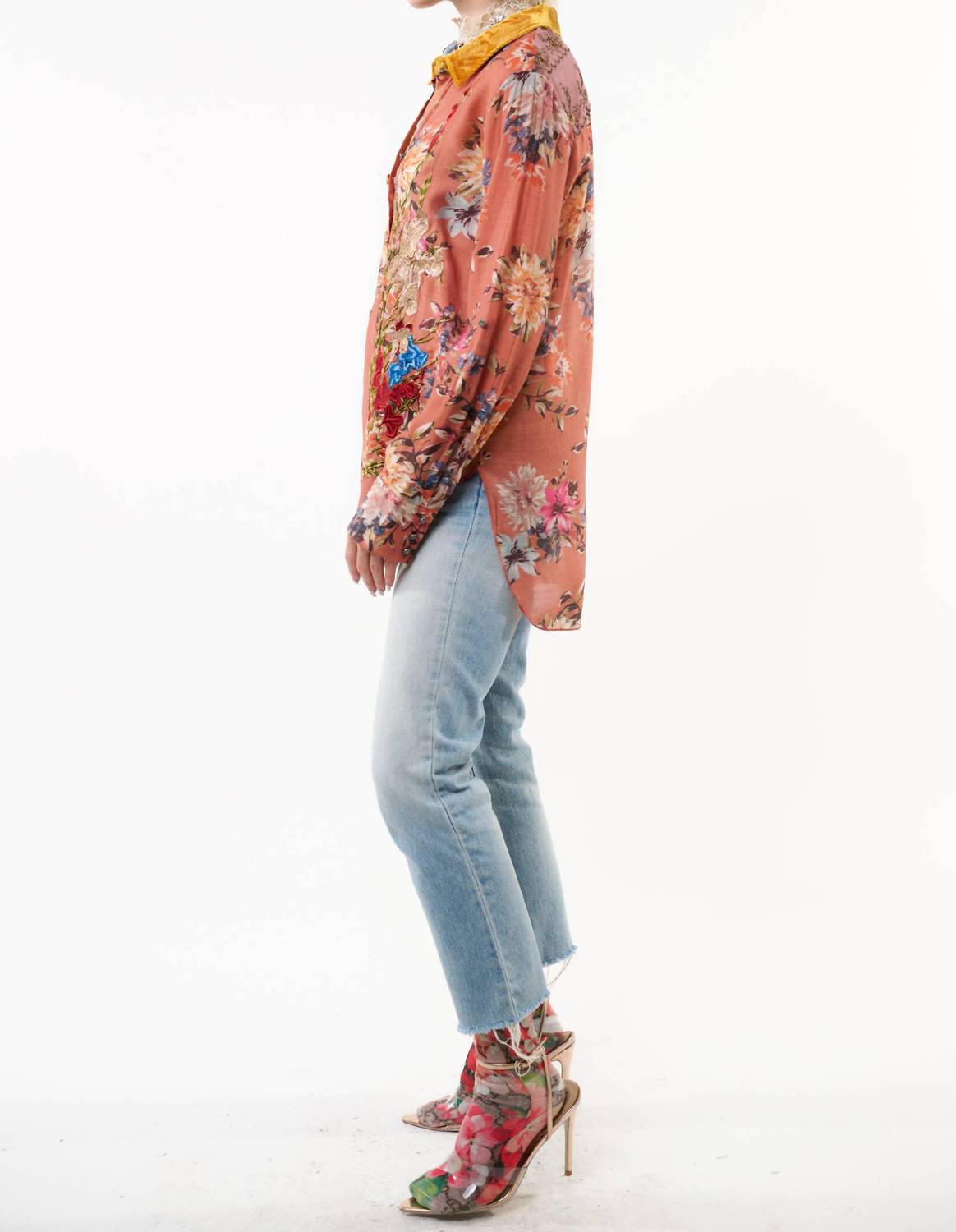 Aratta Gardenia Embroidered Shirt in antique copper - women's shirt - alternate view