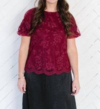 Polagram Belinda Lace Top in burgundy - women's blouse - view 4