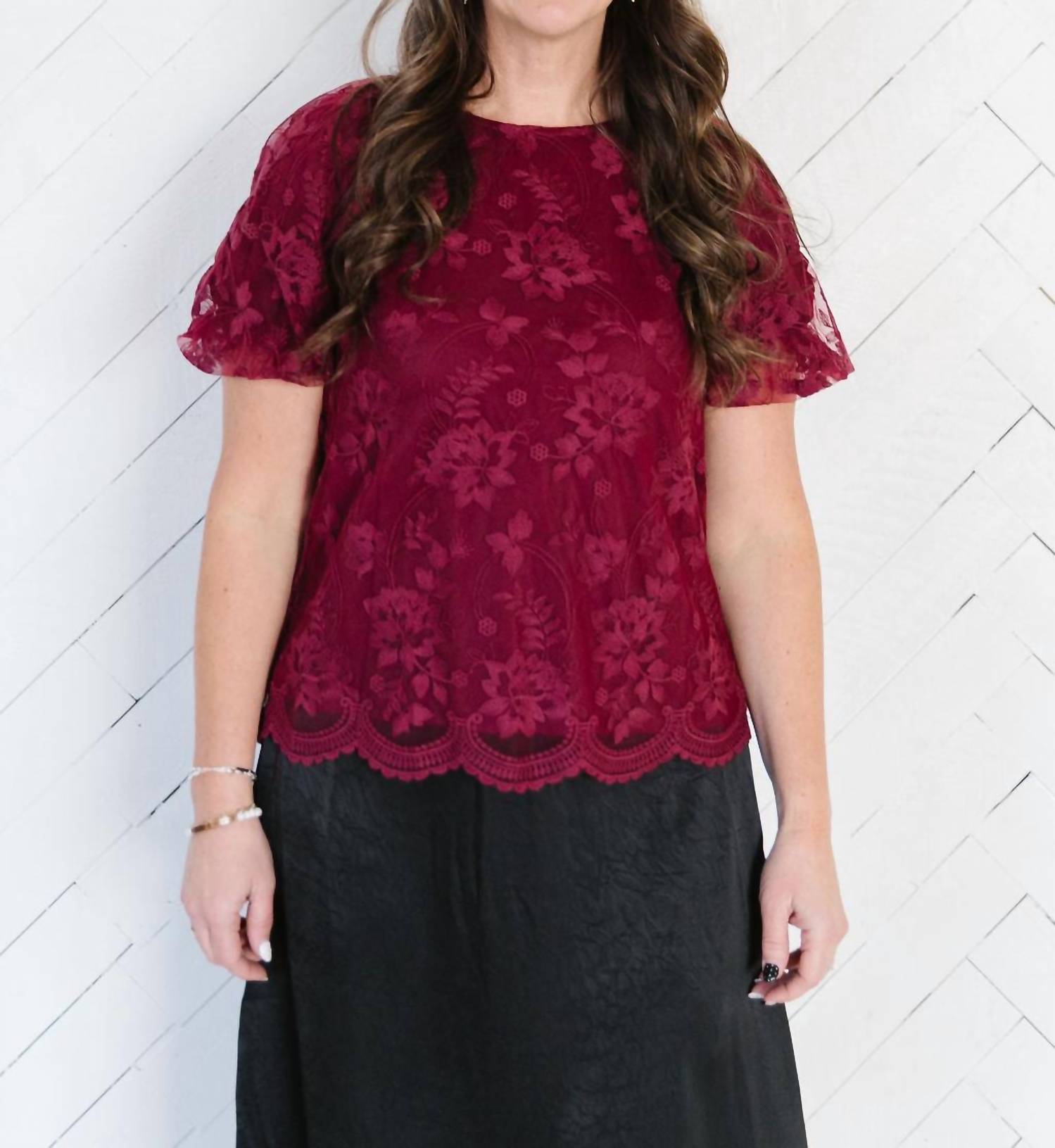 Polagram Belinda Lace Top in burgundy - women's blouse - view 4