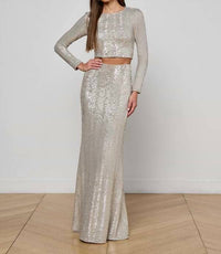 L'Agence Zeta Maxi Skirt in silver sequin swirl - women's skirt - view 4