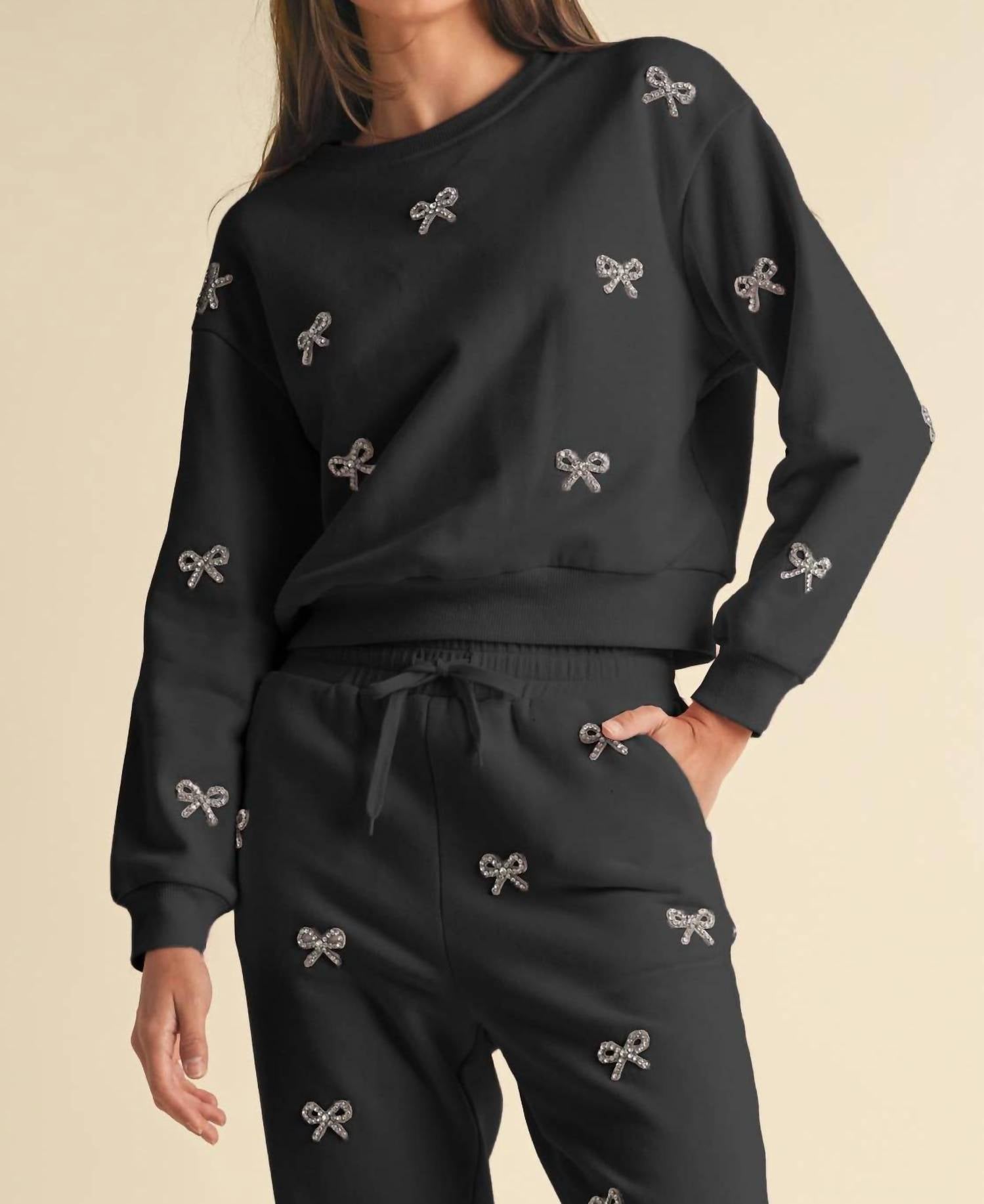 Endless Blu. - Jewel Bow Cotton Pullover Sweater